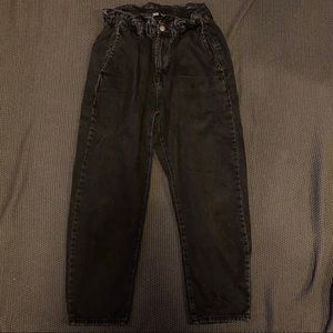 Faded black baggy mom jeans with elastic waist